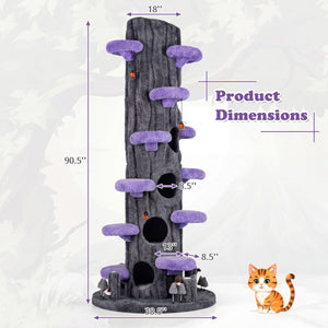 90.5 Inch Tall Multifunctional Cat Tree with Private Condos for Indoor Cats-Purple