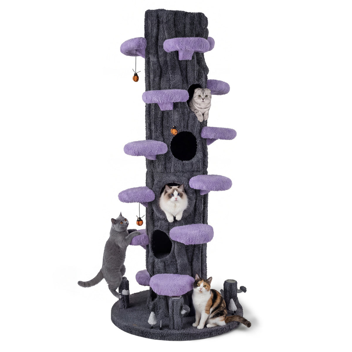 90.5 Inch Tall Multifunctional Cat Tree with Private Condos for Indoor Cats-Purple