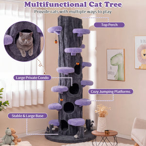 90.5 Inch Tall Multifunctional Cat Tree with Private Condos for Indoor Cats-Purple