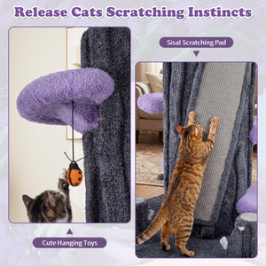 90.5 Inch Tall Multifunctional Cat Tree with Private Condos for Indoor Cats-Purple
