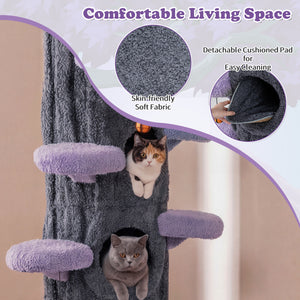 90.5 Inch Tall Multifunctional Cat Tree with Private Condos for Indoor Cats-Purple