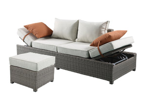 Salena - All Weather Wicker Patio Sofa & Ottoman With 2 Toss Pillows - Beige / Gray by Couch.com