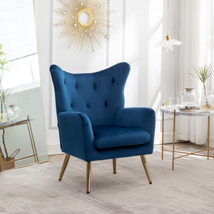 Sovarol - Velvet Button-Tufted Wing Back Accent Chair - Blue by Couch.com