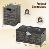 2-Piece Outdoor Rattan Fire Table Set 32 Inch Rectangle Gas Firepit with Tank Cover-Gray