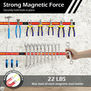 18 Inch Magnetic Tool Holder Strip with Mounting Screws-Red