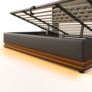 Upholstered Bed, 360 Surround LED Function, Remote Control, Hydraulic Storage Bed With USB, Type-C Charging (Without Mattress) by Couch.com