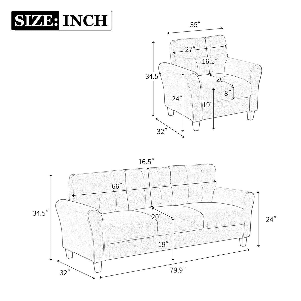 Modern Living Room Sofa Set Linen Upholstered Couch Furniture For Home Office by Couch.com