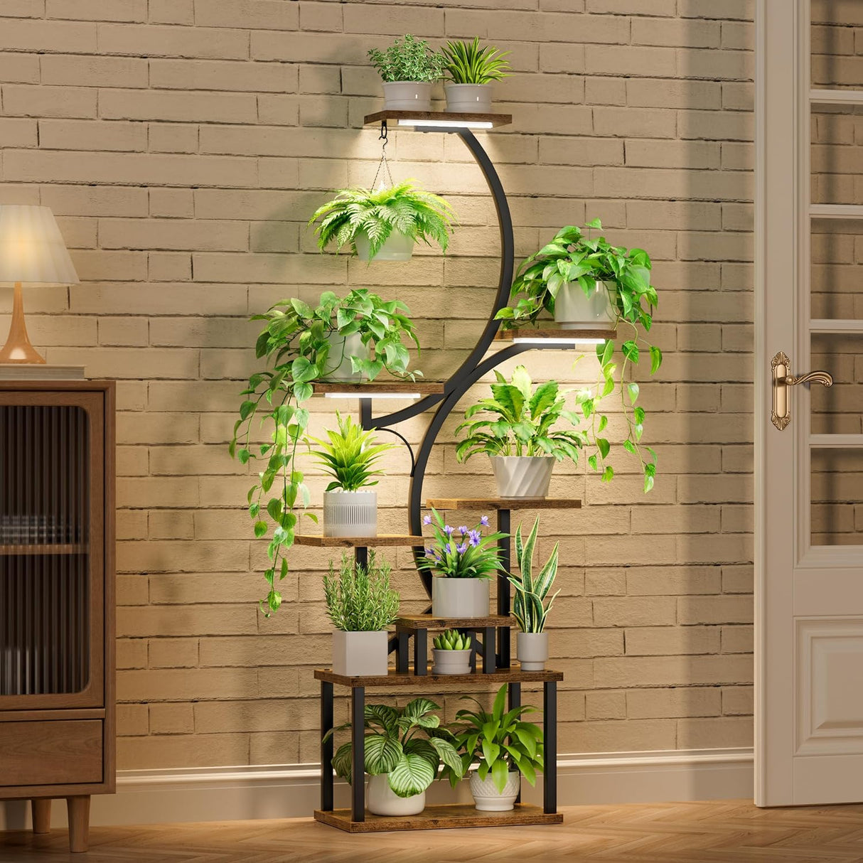 8 Tiered 62" Plant Stand Indoor with Grow Lights, S-Shaped Plant Rack for Home,Patio
