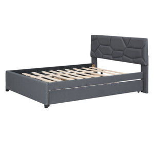 Upholstered Platform Bed With Brick Pattern Headboard And Twin Long Size Trundle by Couch.com