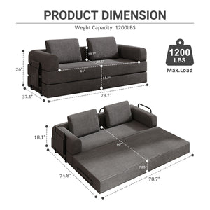 Convertible Sleeper Sofa Bed With Cylindrical Pillow, Fixed Shape Frame