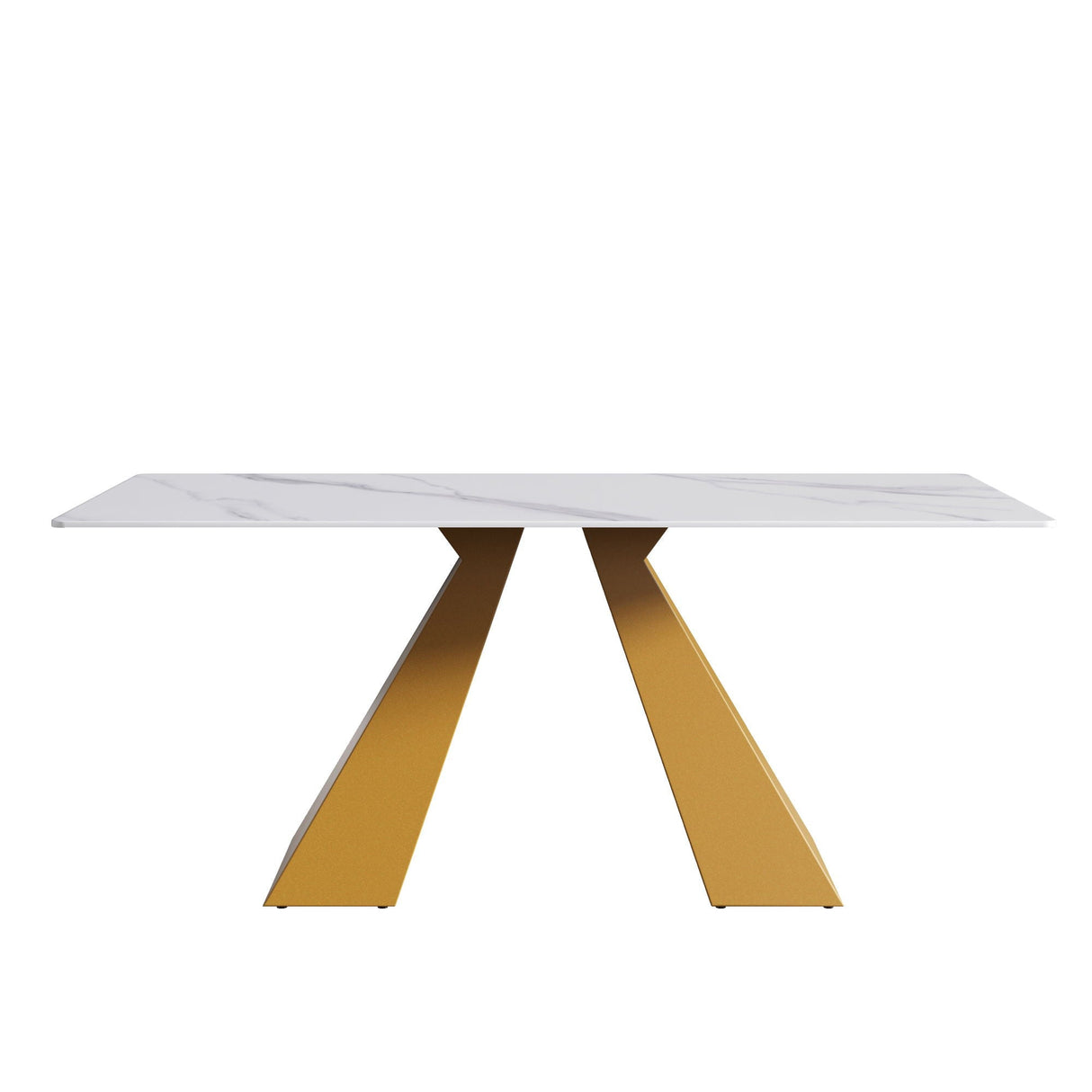 Couch.com 70.87" Modern Artificial Stone White Straight Edge Metal Leg Dining Table White / Gold, Durable Design, Easy to Clean, Marble/Stone Construction, White Finish by Couch.com