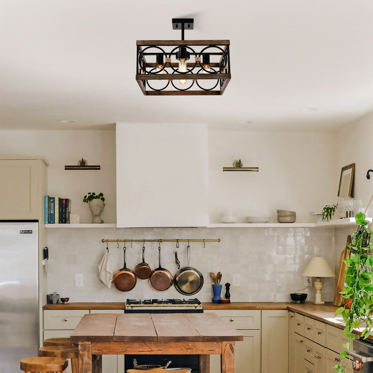 Kitchen Island Lights Ceiling Light Farmhouse Dining Room Light Fixture, Wood And Metal Rectangular Ceiling Light, Ceiling Lighting For Living Room, Conference Room, Home Office by Couch.com