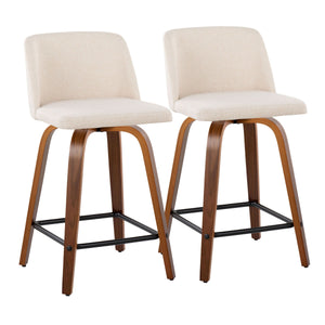 Toriano - Mid Century Modern Fixed Height Counter Stool With Swivel & Square Footrest (Set of 2) by Couch.com