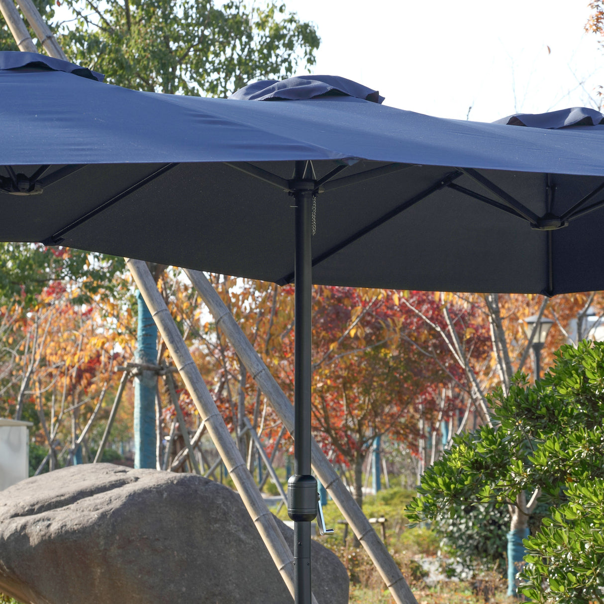 14.8 Ft Double Sided Outdoor Umbrella Rectangular Large with Crank (Navy Blue)