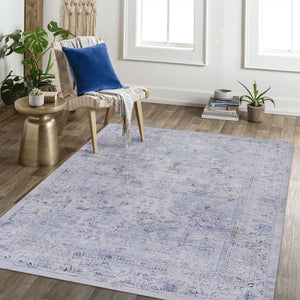 Maval - 6' X 9' Washable Area Rug - Blue / Cream