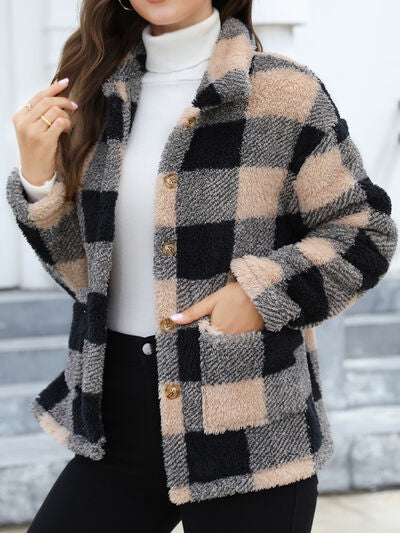 Beautiful Red Women Drop Shoulder Fuzzy Button-Up Jacket Soft And Comfortable Casual Fit Jacket