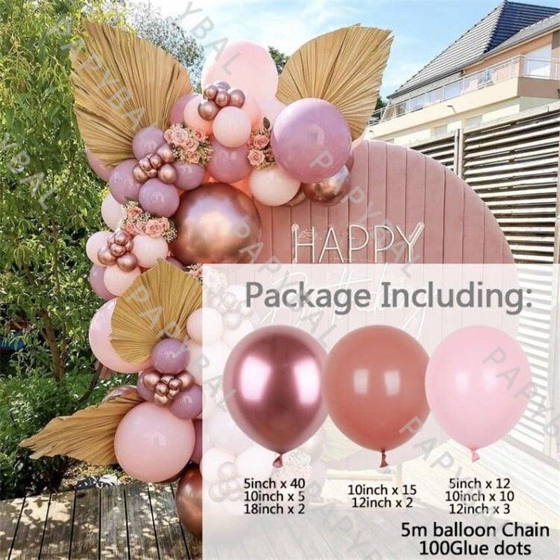 91Pcs Rose Gold Retro Pink & Gold Latex Balloons For Wedding Birthday Party Decoration And Baby Shower