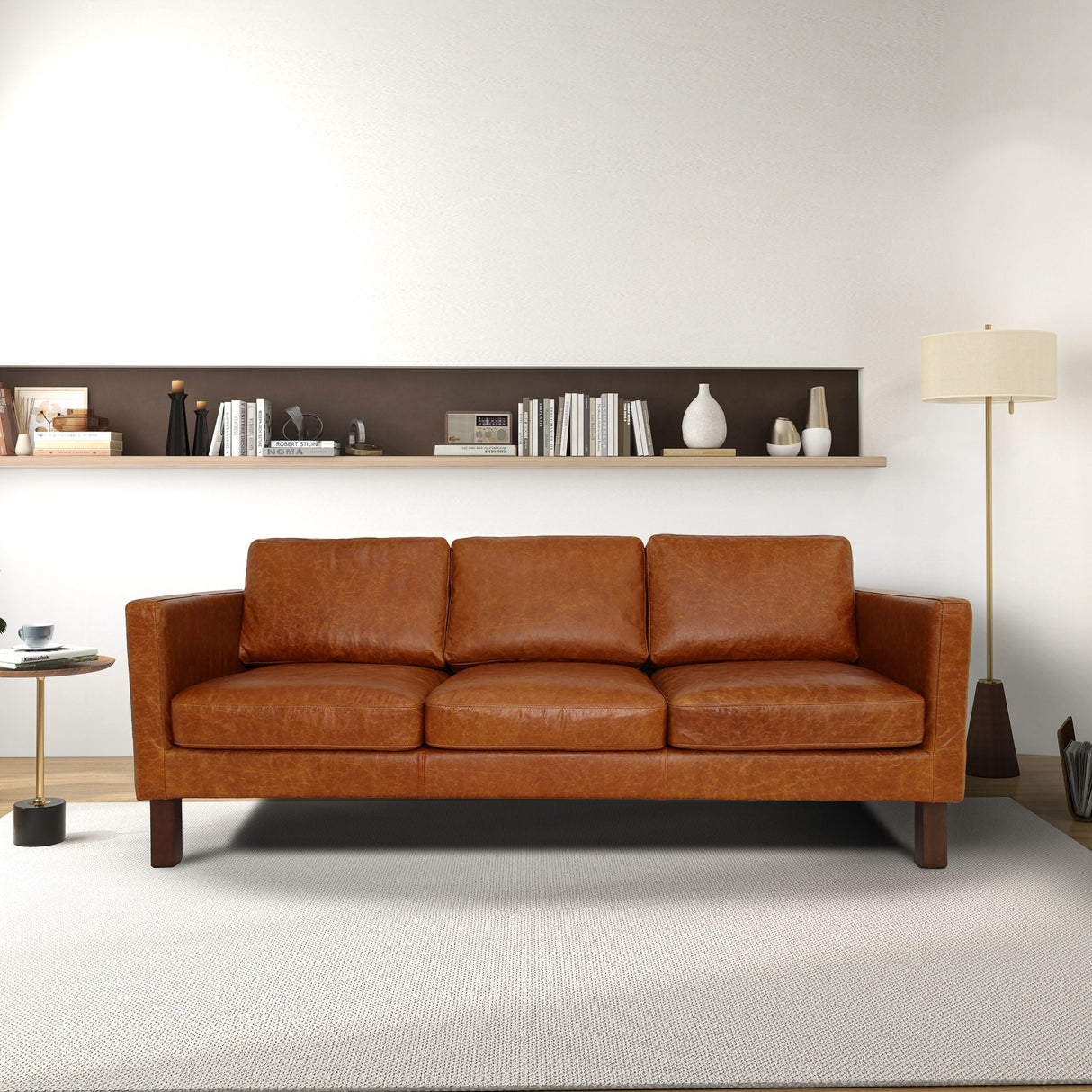 Couch.com Memphis Waxy Sofa Cognac, Durable Design, Leather Construction, Light Brown Finish by Couch.com