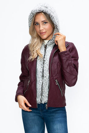 Women Warm Sleek Dual-Zipper Layered Jacket with Cozy Fuzzy Hood Urban Chic & Comfortable Jacket