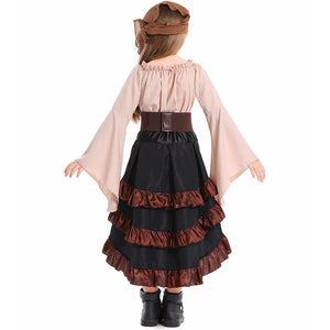 Halloween Retro Front Short Back Long Irregular Ruffled High Waist Dress Up