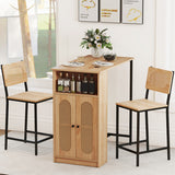 3-Piece Bar Table and Chairs Set with Storage Shelves and Footrests-Natural