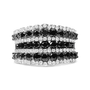 .925 Sterling Silver 1 3/4 Cttw Treated Black and White Alternating Diamond Multi Row Band Ring (Black / I-J Color, I2-I3 Clarity)
