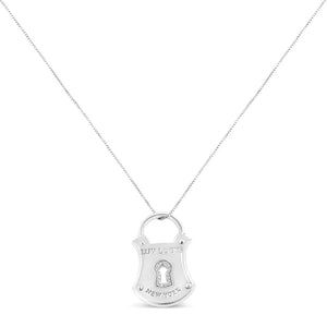 .925 Sterling Silver 1/10 Cttw Diamond Lock Pendant 18" Necklace (H-I Color, I1-I2 Clarity)
