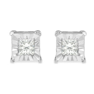 .925 Sterling Silver 1/4 Cttw Princess-Cut Square Near Colorless Diamond Solitaire Miracle-Plate Stud Earrings (H-I Color, I2-I3 Clarity)