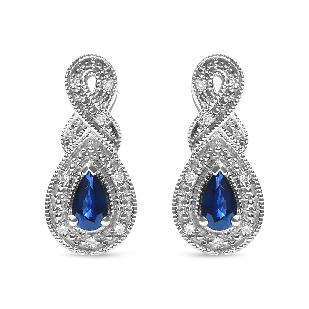 .925 Sterling Silver 4.5 x 3mm Pear Sapphire Gemstone and Diamond Accent Infinity Drop Stud Earrings (H-I Color, SI1-SI2 Clarity)