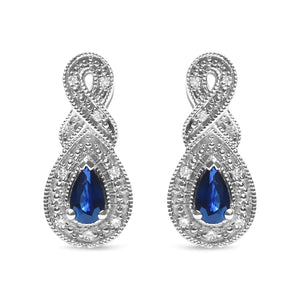 .925 Sterling Silver 4.5 x 3mm Pear Sapphire Gemstone and Diamond Accent Infinity Drop Stud Earrings (H-I Color, SI1-SI2 Clarity)