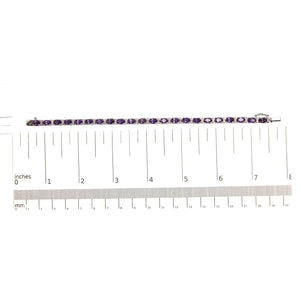 .925 Sterling Silver 9 1/2 Cttw Alternating Oval Amethyst and White Diamond Accent Link Tennis Bracelet (I-J Color, I3 Clarity) - 7.25" Inches