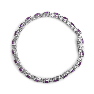 .925 Sterling Silver 9 1/2 Cttw Alternating Oval Amethyst and White Diamond Accent Link Tennis Bracelet (I-J Color, I3 Clarity) - 7.25" Inches