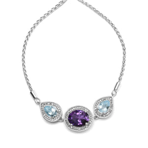 .925 Sterling Silver Oval Amethyst and Pear Blue Topaz with Diamond Accent Lariat 4”-10” Adjustable Bolo Bracelet (H-I Color, SI1-SI2 Clarity)
