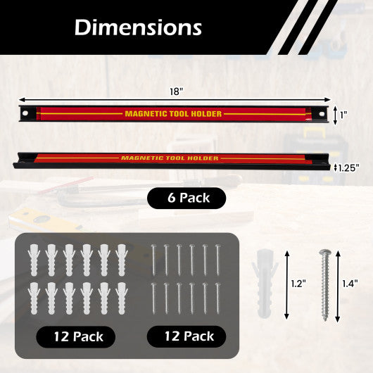 18 Inch Magnetic Tool Holder Strip with Mounting Screws-Red