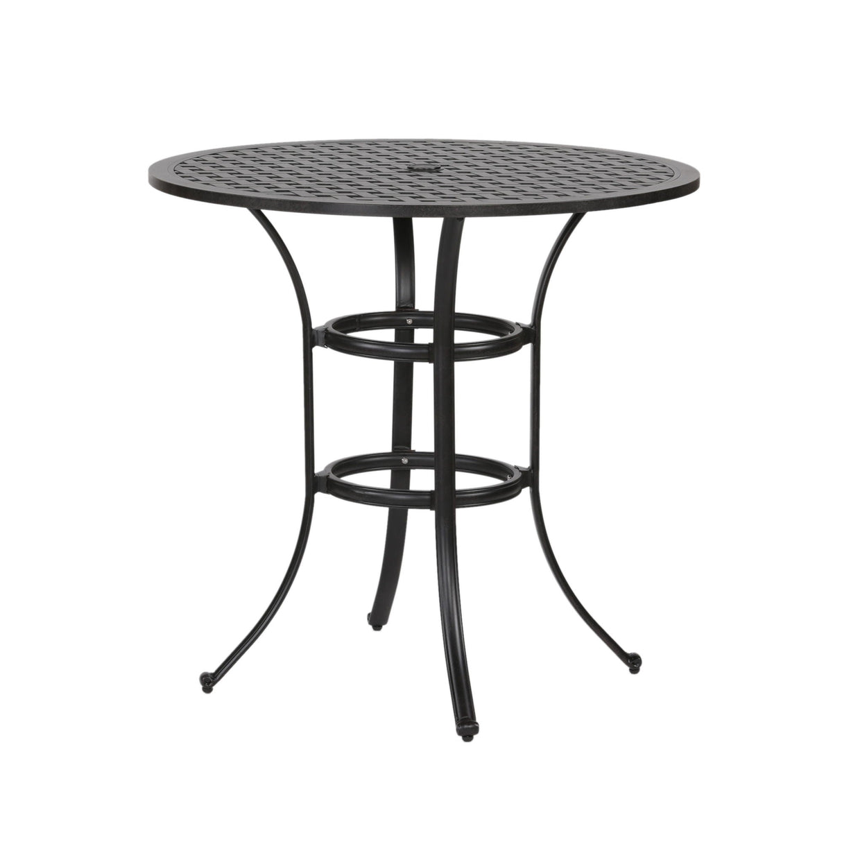 Cast Aluminum Round Counter Table With Lattice Design And Umbrella Hole - Dark Lava Bronze by Couch.com