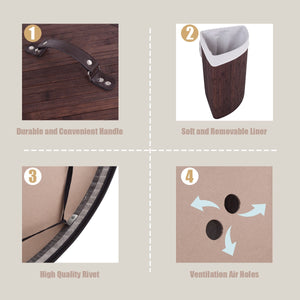 Corner Bamboo Hamper Laundry Basket-Natural
