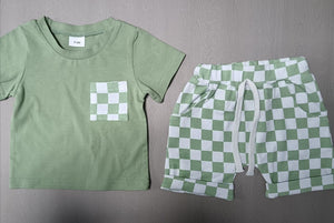 Baby's Casual Short-sleeved Plaid Shorts Suit