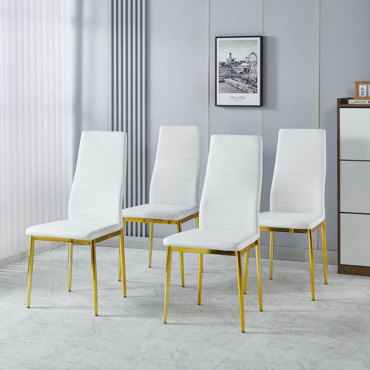 Dining Chair Set of 4 - Gold / White
