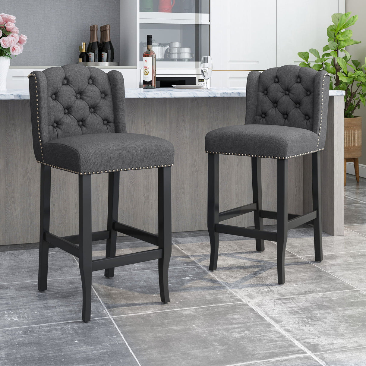 Solara - Fabric Tufted Counter Stool With Nailhead Accents (Set of 2) by Couch.com