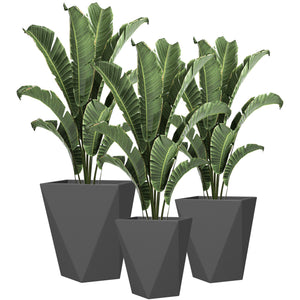 Outsunny - 18", 15.25", 11.75" Tall Planters (Set of 3), Indoor Outdoor Planters With Drainage Holes, Stackable Flower Pots For Garden, Patio, Balcony, Front Door - Gray by Couch.com