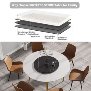 Modern Artificial Stone Round Dining Table, Can Accommodate 6 People Artificial Stone Turntable by Couch.com