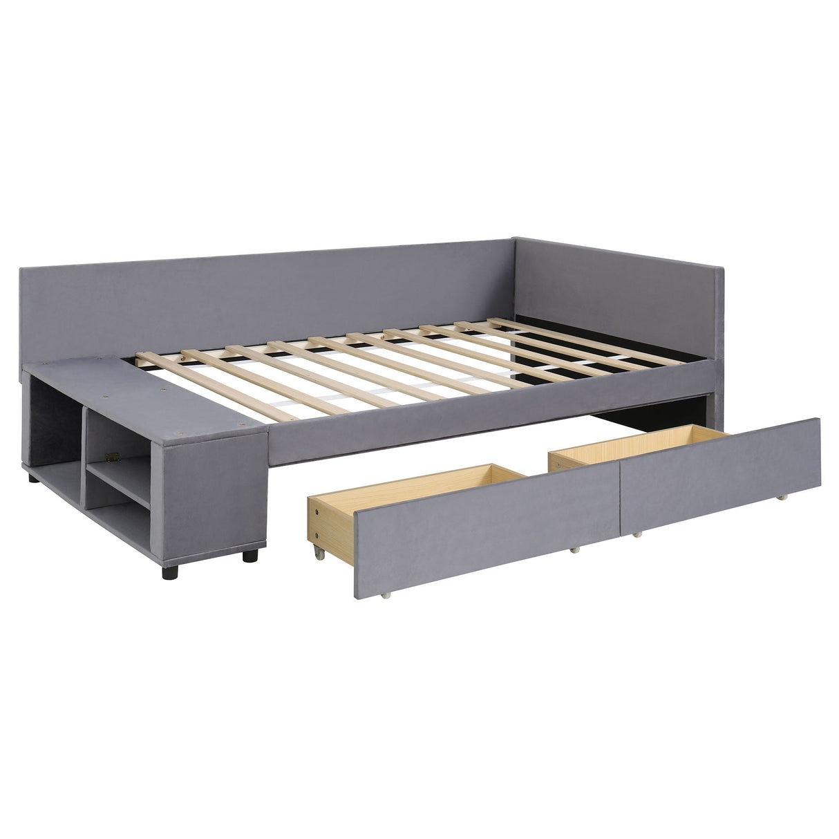 L Shaped Upholstered Platform Bed With Storage And Drawers by Couch.com