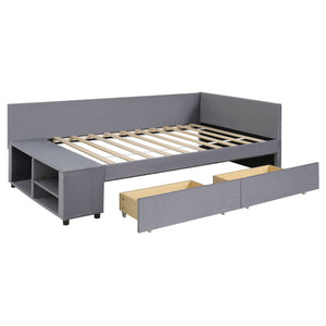 L Shaped Upholstered Platform Bed With Storage And Drawers by Couch.com