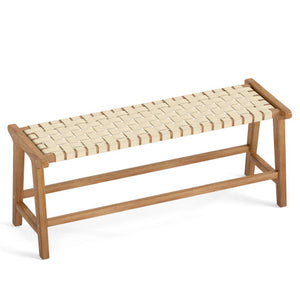 47 Inches Long Teak Wood Patio Bench with Weave Seat and Solid Wood Legs-Natural