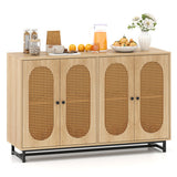 50 Inch Buffet Sideboard Cabinet with 4 Rattan Doors and Adjustable Shelves-Natural