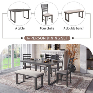 6 Pieces Family Furniture, Solid Wood Dining Room Set With Rectangular Table & 4 Chairs With Bench - Gray by Couch.com