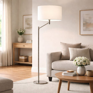 Horizon - Table Lamp With On / Off Switch Curved Base Linen Shade - Brushed Nickel / Silver / White