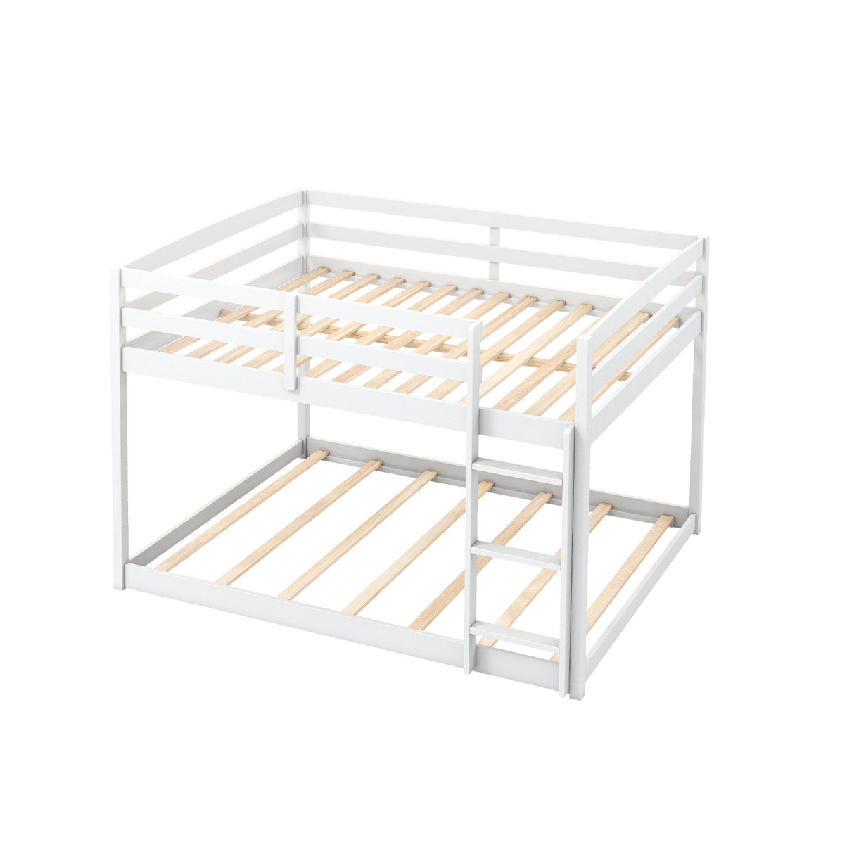 Full Over Full Bunk Bed Low-to-ground Bunk Bed-White