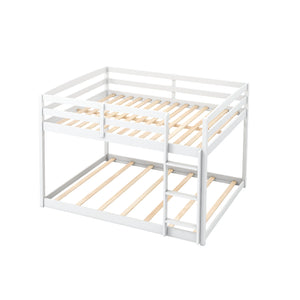Full Over Full Bunk Bed Low-to-ground Bunk Bed-White