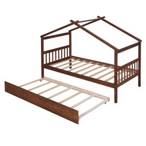 Wooden House Bed With Twin Size Trundle by Couch.com